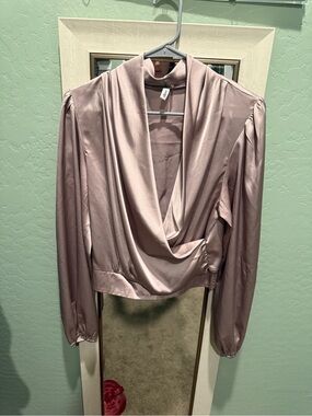 glam Draped Satin Blouse in Mauve Pink